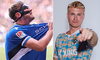 Keeper Luca Beermann (24 Jahre) vom SC Wiedenbrück und Arminia-Legende Fabian Klos stehen jetzt beim Baller-League-Team Golden Eleven zusammen auf dem Platz. - Oliver Krato | Baller League Keeper Luca Beermann (24 Jahre) vom SC Wiedenbrück und Arminia-Legende Fabian Klos stehen jetzt beim Baller-League-Team Golden Eleven zusammen auf dem Platz. - Oliver Krato | Baller League