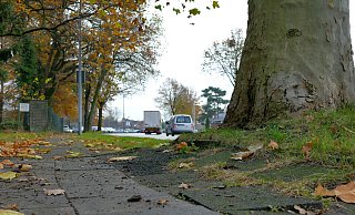 Das Foto zeigt eine der beschädigten Stellen entlang der Gütersloher Straße, die die Gemeinde im Winter sanieren möchte. - Sennegemeinde Hövelhof Das Foto zeigt eine der beschädigten Stellen entlang der Gütersloher Straße, die die Gemeinde im Winter sanieren möchte. - Sennegemeinde Hövelhof