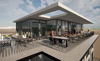 Besondere Attraktion soll die Dachterrasse mit einer sich über zwei Ebenen erstreckenden Bar werden. - Planungsbüro Bremenkamp Besondere Attraktion soll die Dachterrasse mit einer sich über zwei Ebenen erstreckenden Bar werden. - Planungsbüro Bremenkamp