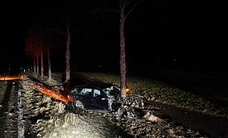 Der Baum drang bis zur Windschutzscheibe in die Front des Mercedes ein. - Kreispolizeibehörde Paderborn Der Baum drang bis zur Windschutzscheibe in die Front des Mercedes ein. - Kreispolizeibehörde Paderborn
