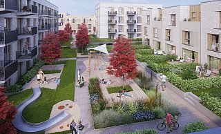 46 Wohnungen entstehen im Norden des Alanbrooke-Quartiers. Jede Wohneinheit hat einen Balkon zum Innenhof, beziehungsweise im Erdgeschoss eine Terrasse. - Stadt Paderborn 46 Wohnungen entstehen im Norden des Alanbrooke-Quartiers. Jede Wohneinheit hat einen Balkon zum Innenhof, beziehungsweise im Erdgeschoss eine Terrasse. - Stadt Paderborn