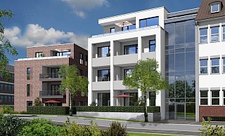 Ein gläserner Zwischenbau schafft die Verbindung zwischen der Verwaltung von Güth & Wolf (r.) und dem neuen weißen Kubus in Gütersloh. Der Rotklinker wiederum schlägt die optische Brücke zum ESG. - Büro Neugebauer / Architekt Hölscher Ein gläserner Zwischenbau schafft die Verbindung zwischen der Verwaltung von Güth & Wolf (r.) und dem neuen weißen Kubus in Gütersloh. Der Rotklinker wiederum schlägt die optische Brücke zum ESG. - Büro Neugebauer / Architekt Hölscher