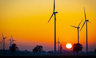 Die Sonne geht zwischen Windrädern bei Uetze (Niedersachsen) unter: Erneuerbare Energien sind laut Experten ein wichtiges Instrument gegen die aktuelle Krise. - Moritz Frankenberg Die Sonne geht zwischen Windrädern bei Uetze (Niedersachsen) unter: Erneuerbare Energien sind laut Experten ein wichtiges Instrument gegen die aktuelle Krise. - Moritz Frankenberg