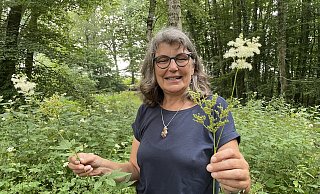 Katharina Hinze hat zwei Stängel des Arznei-Baldrians gepflückt und berichtet über die Schlaffördernde und beruhigende Wirkung des Heilkrautes. - Elke Niedringhaus-Haasper Katharina Hinze hat zwei Stängel des Arznei-Baldrians gepflückt und berichtet über die Schlaffördernde und beruhigende Wirkung des Heilkrautes. - Elke Niedringhaus-Haasper