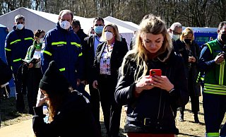 PR-Besuch der Innenministerin? Die Flüchtlinge haben wenig überraschend andere Sorgen. - AFP or licensors PR-Besuch der Innenministerin? Die Flüchtlinge haben wenig überraschend andere Sorgen. - AFP or licensors