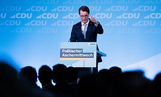 Hendrik Wüst (CDU), Ministerpräsident von Nordrhein-Westfalen, beim politischen Aschermittwoch der nordrhein-westfälischen CDU. - Rolf Vennenbernd Hendrik Wüst (CDU), Ministerpräsident von Nordrhein-Westfalen, beim politischen Aschermittwoch der nordrhein-westfälischen CDU. - Rolf Vennenbernd
