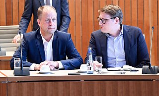 Joachim Stamp (l.), Vorsitzender der FDP in Nordrhein-Westfalen, und Moritz Körner, Generalsekretär der NRW-FDP. - Federico Gambarini Joachim Stamp (l.), Vorsitzender der FDP in Nordrhein-Westfalen, und Moritz Körner, Generalsekretär der NRW-FDP. - Federico Gambarini