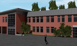 Diese Visualisierung zeigt den geplanten Anbau der Hövelhofer Realschule (l.). Er schließt sich auch optisch an den Bestand an. - Gemeinde Hövelhof Diese Visualisierung zeigt den geplanten Anbau der Hövelhofer Realschule (l.). Er schließt sich auch optisch an den Bestand an. - Gemeinde Hövelhof