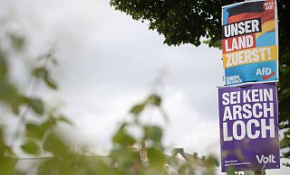 Bisher ist die AfD in Löhne vornehmlich durch ihre Plakate in Erscheinung getreten. Bald könnte die Partei in der Werrestadt deutlich aktiver werden. Andere Parteien - wie hier die "Volt"-Bewegung - bringen sich dagegen in Stellung. - Felix Eisele Bisher ist die AfD in Löhne vornehmlich durch ihre Plakate in Erscheinung getreten. Bald könnte die Partei in der Werrestadt deutlich aktiver werden. Andere Parteien - wie hier die "Volt"-Bewegung - bringen sich dagegen in Stellung. - Felix Eisele