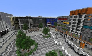 Blick auf das Neue Bahnhofsviertel in Minecraft. - Screenshot: Leander Glomm Blick auf das Neue Bahnhofsviertel in Minecraft. - Screenshot: Leander Glomm