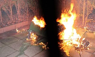 An der Birger-Forell-Straße stand dieser Müllcontainer in hellen Flammen. - Polizei Minden-Lübbecke An der Birger-Forell-Straße stand dieser Müllcontainer in hellen Flammen. - Polizei Minden-Lübbecke