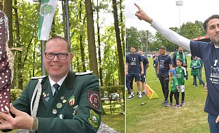 Andreas Reketat (l.), amtierender König der Stadtschützen, und Julian Hesse, Trainer des FC Gütersloh, wollen beide Mitte August ihre Events im Gütersloher Heidewald ausrichten - Jens Dünhölter Andreas Reketat (l.), amtierender König der Stadtschützen, und Julian Hesse, Trainer des FC Gütersloh, wollen beide Mitte August ihre Events im Gütersloher Heidewald ausrichten - Jens Dünhölter