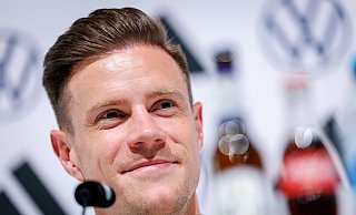 Marc-André ter Stegen bei der Pressekonferenz in Herzogenaurach. - Daniel Karmann/dpa Marc-André ter Stegen bei der Pressekonferenz in Herzogenaurach. - Daniel Karmann/dpa