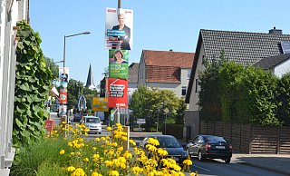 An der Klinkstraße in Bünde reihen sich die Plakate der Parteien und Kandidaten an den Laternenmasten. - Katharina Eisele An der Klinkstraße in Bünde reihen sich die Plakate der Parteien und Kandidaten an den Laternenmasten. - Katharina Eisele