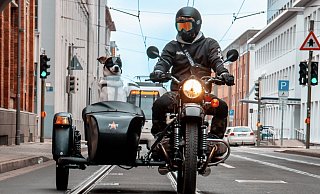 Toni lässt sich im Beiwagen von Herrchens Motorrad den Wind um die Nase wehen. Die Brille, die seine Augen schützt, akzeptiert er klaglos. - Peter Unger Toni lässt sich im Beiwagen von Herrchens Motorrad den Wind um die Nase wehen. Die Brille, die seine Augen schützt, akzeptiert er klaglos. - Peter Unger