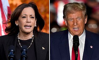 Im Schlussspurt vor der US-Wahl treten Vizepräsidentin Harris und der ehemalige Präsident Trump in denselben Bundesstaaten auf. (Archivbild) - Uncredited/AP/dpa Im Schlussspurt vor der US-Wahl treten Vizepräsidentin Harris und der ehemalige Präsident Trump in denselben Bundesstaaten auf. (Archivbild) - Uncredited/AP/dpa