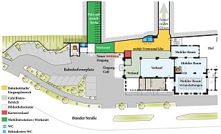 Mit Bistro, Radstation, mehr Parkplätzen und Bibliothek: So könnte das Bahnhofsgebäude in Zukunft aussehen. - Quelle/Plan: Architekten Bökamp, NW-Grafik: Schultheiß Mit Bistro, Radstation, mehr Parkplätzen und Bibliothek: So könnte das Bahnhofsgebäude in Zukunft aussehen. - Quelle/Plan: Architekten Bökamp, NW-Grafik: Schultheiß