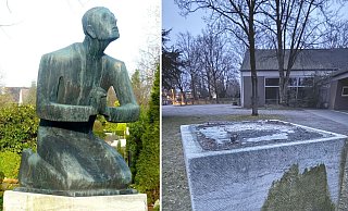 Die massive Bronzefigur des betenden Jesus' ist vom Friedhof in Harsewinkel im Kreis Gütersloh verschwunden. - Georg Terlutter/Gabriele Grund Die massive Bronzefigur des betenden Jesus' ist vom Friedhof in Harsewinkel im Kreis Gütersloh verschwunden. - Georg Terlutter/Gabriele Grund