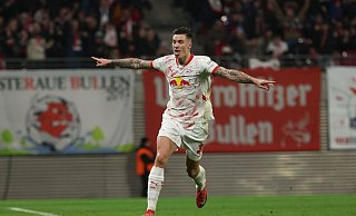 Benjamin Sesko traf für RB Leipzig per Hand-Elfmeter. - Jan Woitas/dpa Benjamin Sesko traf für RB Leipzig per Hand-Elfmeter. - Jan Woitas/dpa
