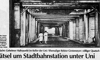 Ein Aufschrei geht durch die Labore: Von einer „geheimen" Haltestelle ist 1995 in der NW die Rede, hier im Unikeller. - NW-Artikel, 23. März 1995 Ein Aufschrei geht durch die Labore: Von einer „geheimen" Haltestelle ist 1995 in der NW die Rede, hier im Unikeller. - NW-Artikel, 23. März 1995