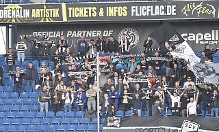 Die Verler Fans unterstützen das Team beim Auswärtsspiel gegen den MSV Duisburg lautstark. - Jens Dünhölter Die Verler Fans unterstützen das Team beim Auswärtsspiel gegen den MSV Duisburg lautstark. - Jens Dünhölter