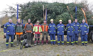 Über das gut verschnürte Weihnachtsbaumpaket freuen sich Zugführer Gerd Sailer (v. l.), Förster David Rinke, Forstunternehmer Christian Lange, Forstwirtschaftsmeister Winfried Kröger und Forstwirt Sascha Schenk, Nico Heitmann, Carsten Meißner, Hendrik Schachten, Simon Keßler (THW Paderborn) und Sascha Meyer (THW Arnsberg). - Stefan Befeld Wald und Holz Über das gut verschnürte Weihnachtsbaumpaket freuen sich Zugführer Gerd Sailer (v. l.), Förster David Rinke, Forstunternehmer Christian Lange, Forstwirtschaftsmeister Winfried Kröger und Forstwirt Sascha Schenk, Nico Heitmann, Carsten Meißner, Hendrik Schachten, Simon Keßler (THW Paderborn) und Sascha Meyer (THW Arnsberg). - Stefan Befeld Wald und Holz
