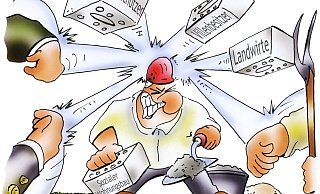 Bereiten Bauwilligen Kopfschmerzen: Einwürfe von Gegnern bei neuen Wohnungsbauprojekten. - HSB-Cartoon Bereiten Bauwilligen Kopfschmerzen: Einwürfe von Gegnern bei neuen Wohnungsbauprojekten. - HSB-Cartoon