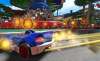 Mit Vollkaracho um die Kurven: Im neuen Funracer "Team Sonic Racing" geht's schnell zur Sache. Wer die goldenen Ringe einsammelt, bekommt Extrapunkte. - Team Sonic Racing/Sega Mit Vollkaracho um die Kurven: Im neuen Funracer "Team Sonic Racing" geht's schnell zur Sache. Wer die goldenen Ringe einsammelt, bekommt Extrapunkte. - Team Sonic Racing/Sega