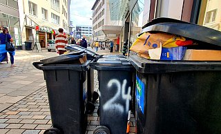 Klare Zuordnung jeder Tonne? Schon heute versuchen viele Bürger, ihre Tonnen durch aufgemalte Hausnummern oder Namen zu personalisieren, vor allem, um Verwechslungen zu vermeiden. - Kurt Ehmke Klare Zuordnung jeder Tonne? Schon heute versuchen viele Bürger, ihre Tonnen durch aufgemalte Hausnummern oder Namen zu personalisieren, vor allem, um Verwechslungen zu vermeiden. - Kurt Ehmke