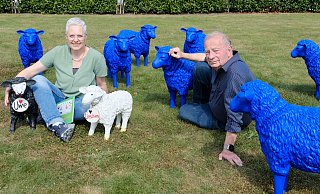 Auf der Wiese von Melanie Wittemeyer (l.) in Gehlenbeck steht eine Herde blauer Schafe, die sofort für Aufsehen sorgte. Gerhard Terstegge (r.) will sie auf Tour durch Lübbecke schicken. - Heike von Schulz Auf der Wiese von Melanie Wittemeyer (l.) in Gehlenbeck steht eine Herde blauer Schafe, die sofort für Aufsehen sorgte. Gerhard Terstegge (r.) will sie auf Tour durch Lübbecke schicken. - Heike von Schulz
