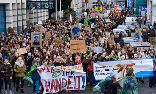 Die Demonstranten gehen jetzt durch die City. Die Autos müssen warten. - Andreas Zobe Die Demonstranten gehen jetzt durch die City. Die Autos müssen warten. - Andreas Zobe
