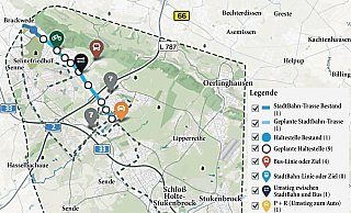 Innerhalb des markierten Kartenausschnittes können die Bürger im Bielefelder Süden ihre Vorschläge für den örtlichen Nahverkehrsplan eintragen. - MoBiel / Grafik Schultheiß Innerhalb des markierten Kartenausschnittes können die Bürger im Bielefelder Süden ihre Vorschläge für den örtlichen Nahverkehrsplan eintragen. - MoBiel / Grafik Schultheiß