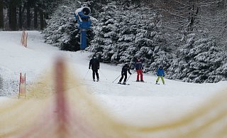 Skifahrer fahren auf der Skipiste Rauher Busch: Am Wochenende könnte das Angebot von zuletzt 3 auf etwa 15 Lifte wachsen. - picture alliance/dpa Skifahrer fahren auf der Skipiste Rauher Busch: Am Wochenende könnte das Angebot von zuletzt 3 auf etwa 15 Lifte wachsen. - picture alliance/dpa