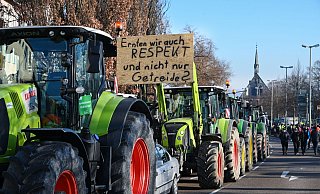 Mit einem Traktor-Konvoi demonstrieren Bauern gegen Subventionskürzungen. - Uwe Zucchi/dpa Mit einem Traktor-Konvoi demonstrieren Bauern gegen Subventionskürzungen. - Uwe Zucchi/dpa