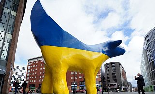 Die Superlambanana-Skulptur in Liverpool wurde in den Farben der ukrainischen Flagge gestrichen, bevor die Stadt am 13. Mai den Eurovision Song Contest ausrichtet. - Peter Byrne/PA Wire/dpa Die Superlambanana-Skulptur in Liverpool wurde in den Farben der ukrainischen Flagge gestrichen, bevor die Stadt am 13. Mai den Eurovision Song Contest ausrichtet. - Peter Byrne/PA Wire/dpa