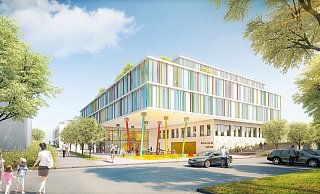 Zukunftsfähig: Im Südwesten des Klinikum-Komplexes an der Herforder Schwarzenmoorstraße soll die neue Kinder-Klinik entsthehen. Der Haupt-Eingang wird ganz in Nähe des bisherigen Eingangs sein. Illustration: Klinikum Herford - Peter Steinert Zukunftsfähig: Im Südwesten des Klinikum-Komplexes an der Herforder Schwarzenmoorstraße soll die neue Kinder-Klinik entsthehen. Der Haupt-Eingang wird ganz in Nähe des bisherigen Eingangs sein. Illustration: Klinikum Herford - Peter Steinert