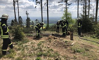 Nach rund eineinhalb Stunden war der Schwelbrand im Wiehengebirge am Samstag, 25. April, gelöscht. Am Brandort fand die Feuerwehr Grill-Reste. - Feuerwehr Hüllhorst Nach rund eineinhalb Stunden war der Schwelbrand im Wiehengebirge am Samstag, 25. April, gelöscht. Am Brandort fand die Feuerwehr Grill-Reste. - Feuerwehr Hüllhorst