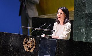 Annalena Baerbock spricht bei der Generalversammlung der Vereinten Nationen in New York. - Bernd von Jutrczenka/dpa Annalena Baerbock spricht bei der Generalversammlung der Vereinten Nationen in New York. - Bernd von Jutrczenka/dpa