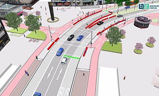 So soll der Jahnplatz ab 2022 aussehen - wenn er nicht ausgebremst wird. Künftig soll es nur zwei Spuren für Autos geben. - Bockermann/Fritze So soll der Jahnplatz ab 2022 aussehen - wenn er nicht ausgebremst wird. Künftig soll es nur zwei Spuren für Autos geben. - Bockermann/Fritze