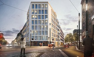 So präsentiert sich künftig das von "bhp" gestaltete "WilhelmEins" vom Jahnplatz aus: Mit einer Fassade aus hellem Kalkstein und raumhohen Fenstern. - bhp Architekten So präsentiert sich künftig das von "bhp" gestaltete "WilhelmEins" vom Jahnplatz aus: Mit einer Fassade aus hellem Kalkstein und raumhohen Fenstern. - bhp Architekten