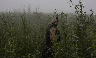 Ein ukrainischer Marinesoldat geht durch ein Gelände an der Frontlinie nahe des Flusses Dnepr. - Alex Babenko/AP/dpa Ein ukrainischer Marinesoldat geht durch ein Gelände an der Frontlinie nahe des Flusses Dnepr. - Alex Babenko/AP/dpa
